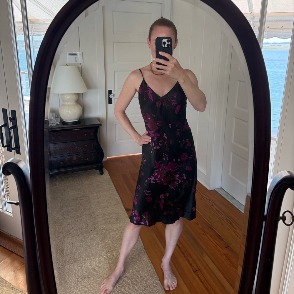Floral Midi Dress in Black and Pink